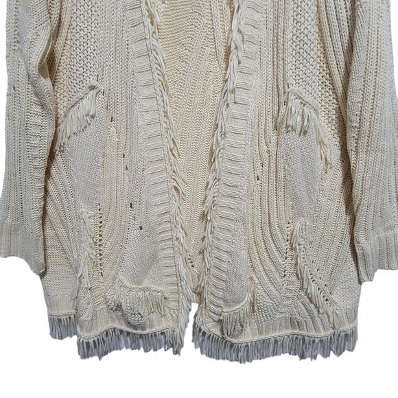Umgee Cream Oversized Sweater Boho Cardigan Fringe Funky Open Front Knit Small - Picture 7 of 10